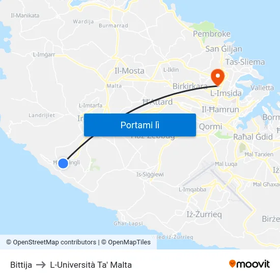Bittija to L-Università Ta' Malta map