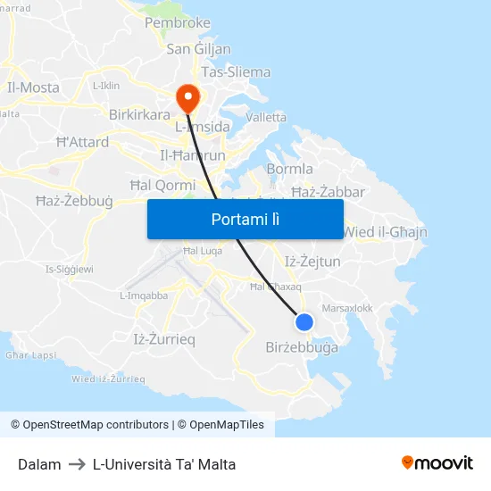Dalam to L-Università Ta' Malta map