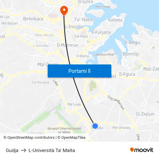 Gudja to L-Università Ta' Malta map