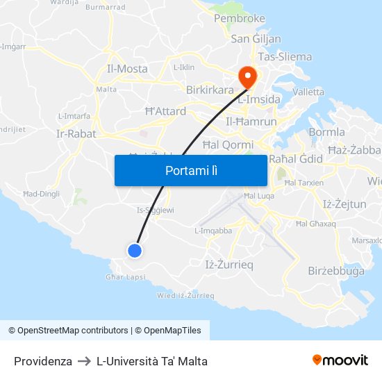 Providenza to L-Università Ta' Malta map