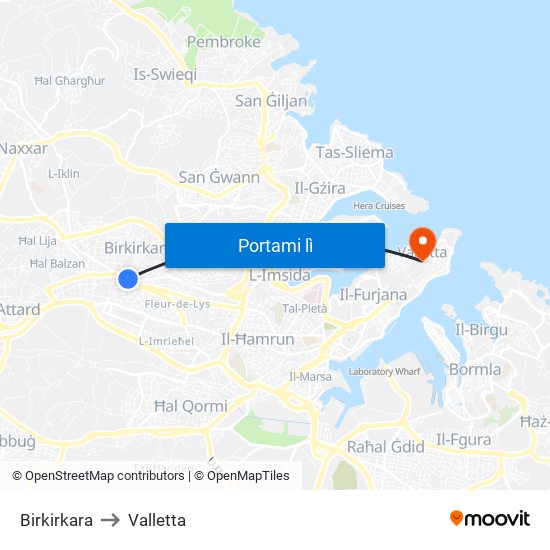 Birkirkara to Valletta map