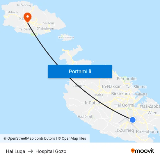 Hal Luqa to Hospital Gozo map