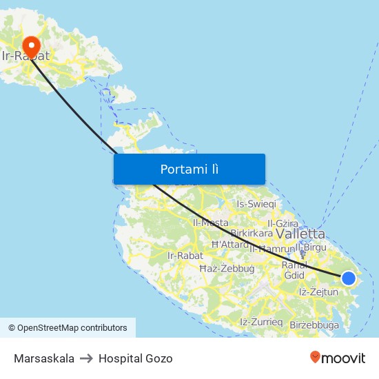 Marsaskala to Hospital Gozo map