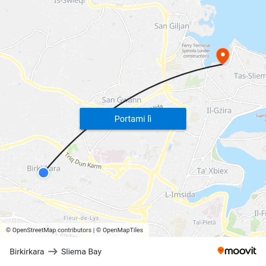 Birkirkara to Sliema Bay map