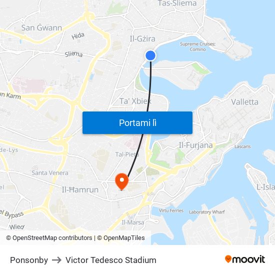 Ponsonby to Victor Tedesco Stadium map