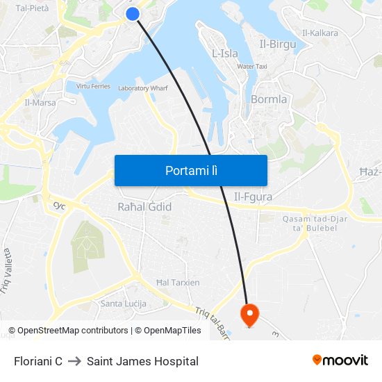 Floriani C to Saint James Hospital map