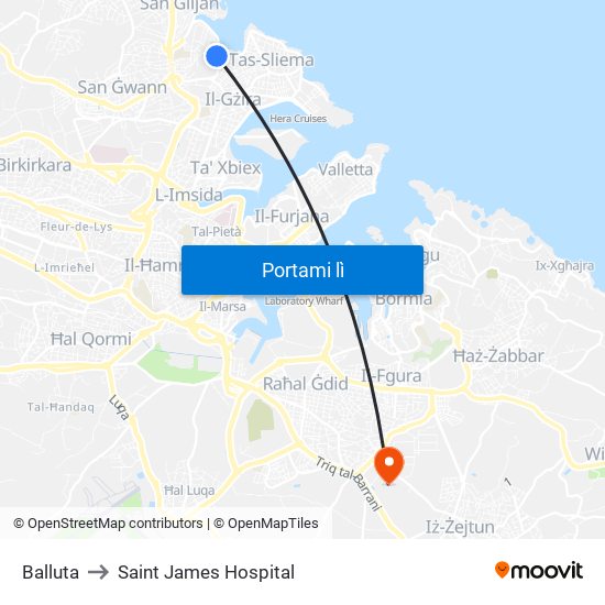 Balluta to Saint James Hospital map