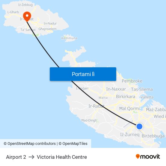 Airport 2 to Victoria Health Centre map