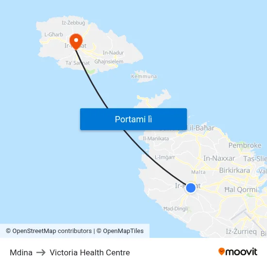 Mdina to Victoria Health Centre map