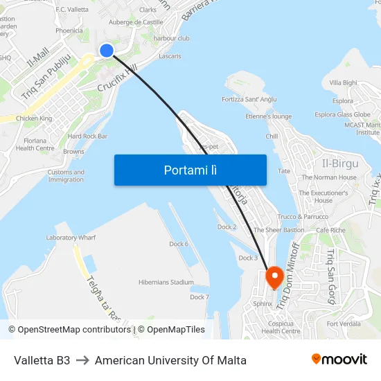 Valletta B3 to American University Of Malta map