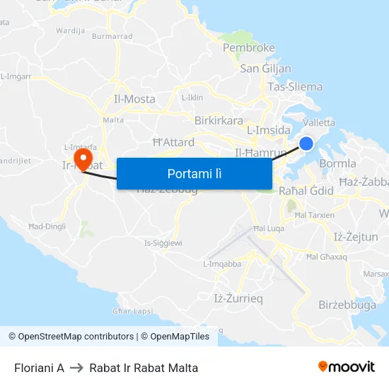 Floriani A to Rabat Ir Rabat Malta map