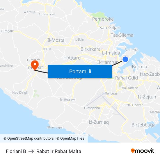 Floriani B to Rabat Ir Rabat Malta map