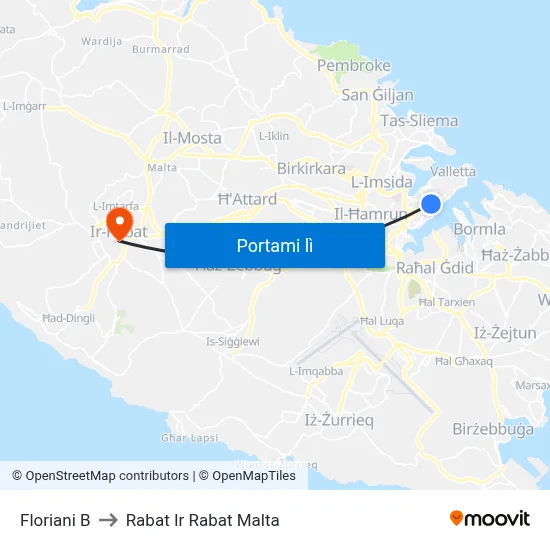 Floriani B to Rabat Ir Rabat Malta map
