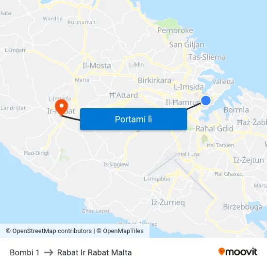 Bombi 1 to Rabat Ir Rabat Malta map