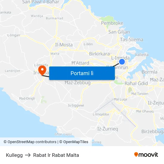 Kullegg to Rabat Ir Rabat Malta map