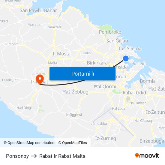Ponsonby to Rabat Ir Rabat Malta map