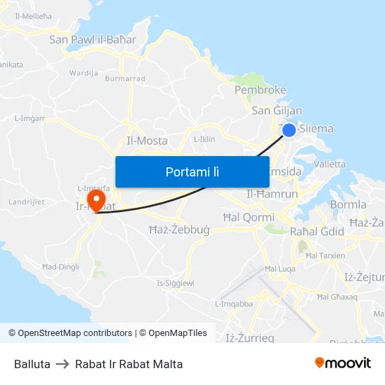 Balluta to Rabat Ir Rabat Malta map