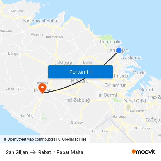 San Giljan to Rabat Ir Rabat Malta map
