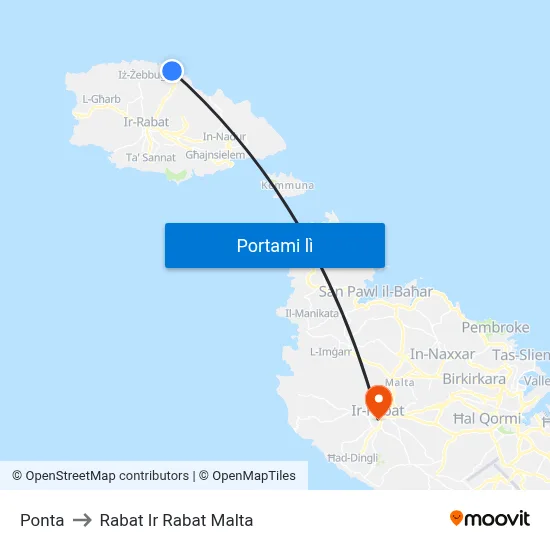 Ponta to Rabat Ir Rabat Malta map