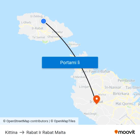 Kittina to Rabat Ir Rabat Malta map