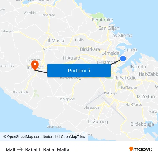 Mall to Rabat Ir Rabat Malta map