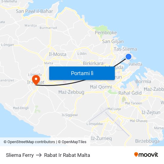 Sliema Ferry to Rabat Ir Rabat Malta map