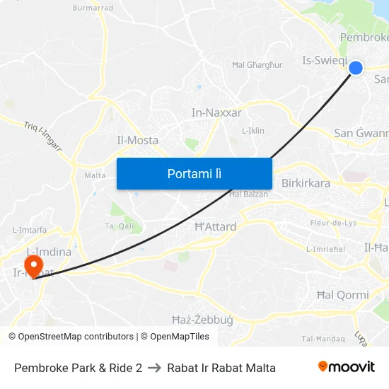 Pembroke Park & Ride 2 to Rabat Ir Rabat Malta map
