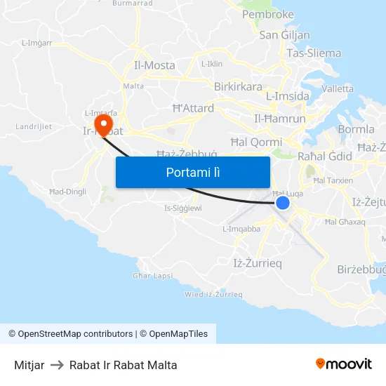 Mitjar to Rabat Ir Rabat Malta map