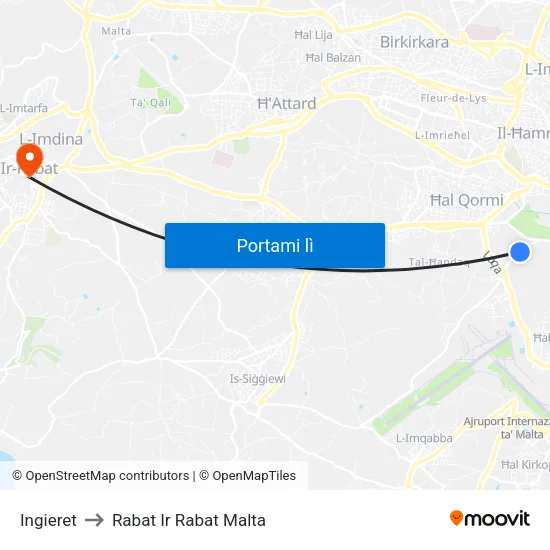 Ingieret to Rabat Ir Rabat Malta map