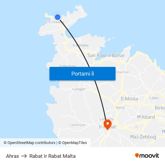 Ahrax to Rabat Ir Rabat Malta map