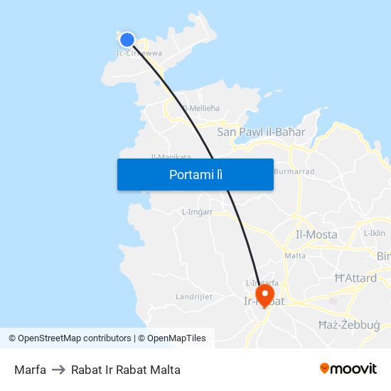 Marfa to Rabat Ir Rabat Malta map
