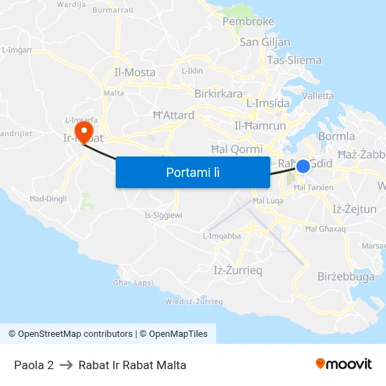 Paola 2 to Rabat Ir Rabat Malta map