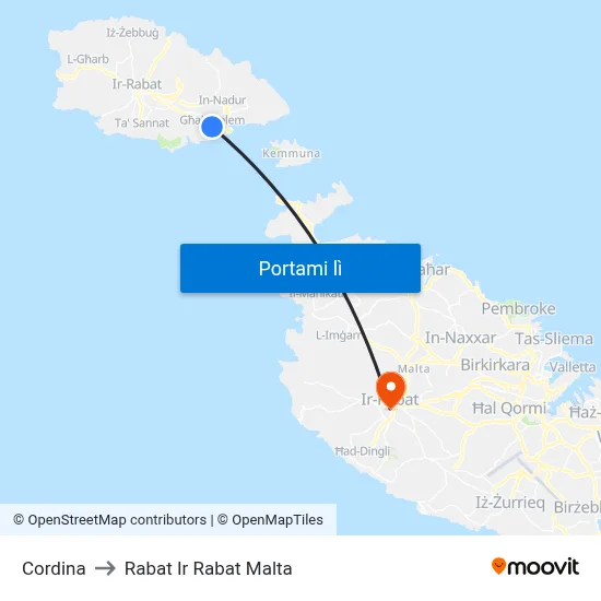 Cordina to Rabat Ir Rabat Malta map