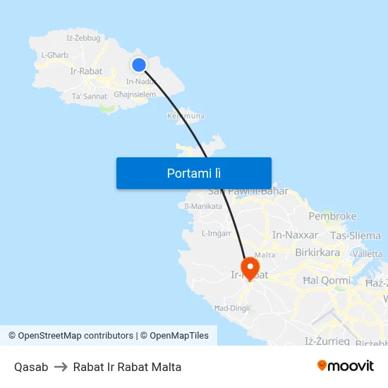 Qasab to Rabat Ir Rabat Malta map