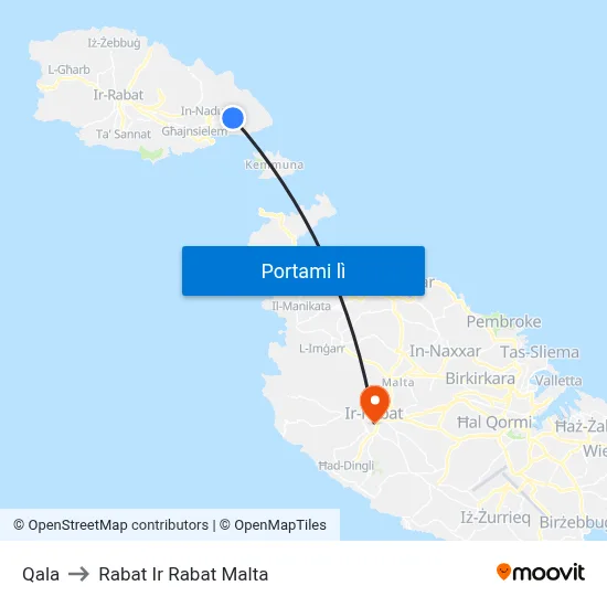 Qala to Rabat Ir Rabat Malta map