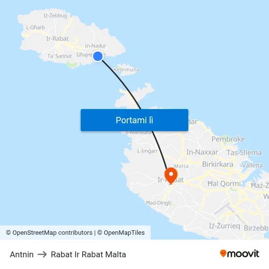 Antnin to Rabat Ir Rabat Malta map