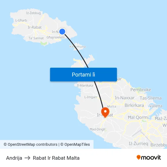 Andrija to Rabat Ir Rabat Malta map