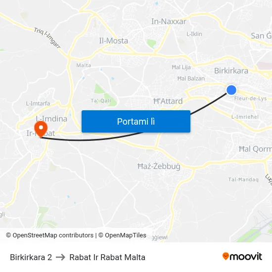 Birkirkara 2 to Rabat Ir Rabat Malta map
