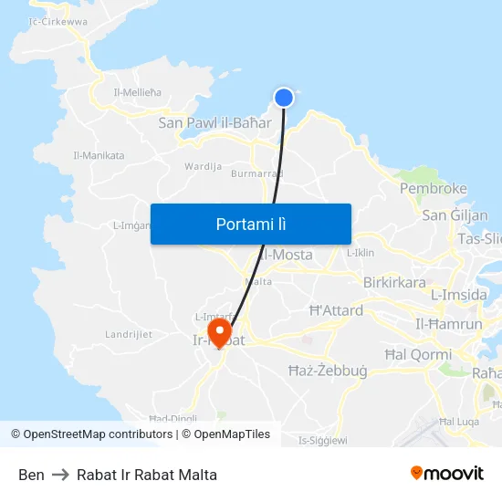 Ben to Rabat Ir Rabat Malta map