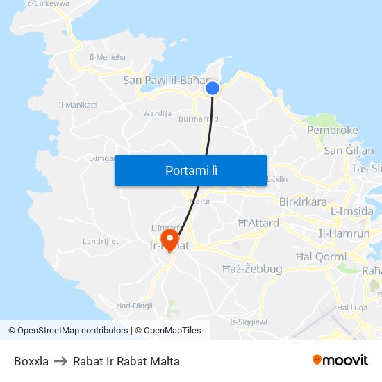 Boxxla to Rabat Ir Rabat Malta map