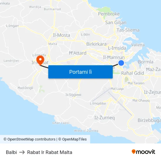 Balbi to Rabat Ir Rabat Malta map