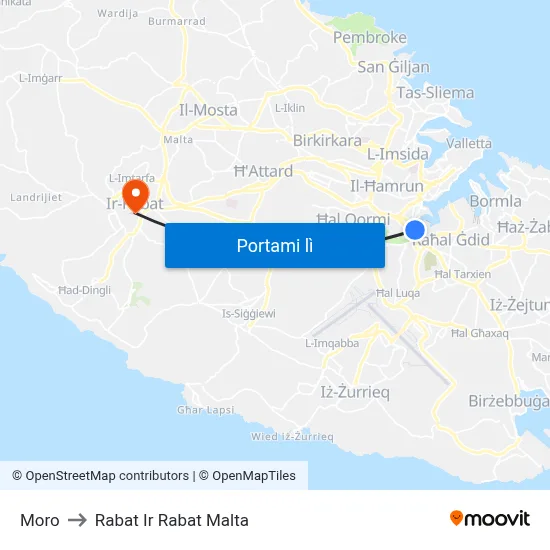 Moro to Rabat Ir Rabat Malta map