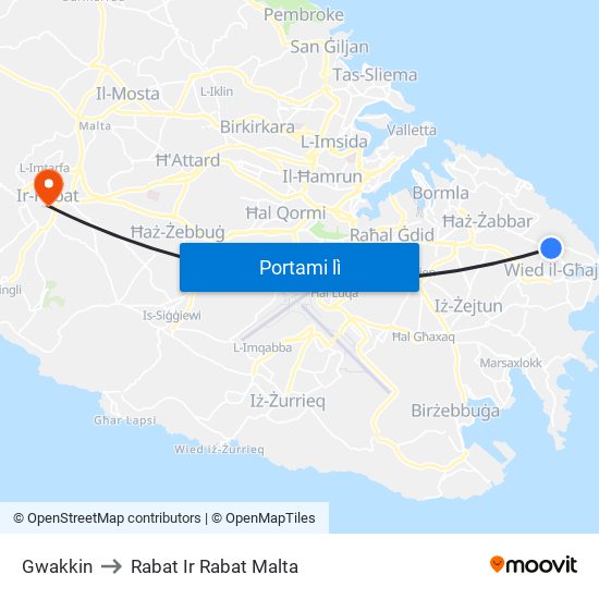 Gwakkin to Rabat Ir Rabat Malta map