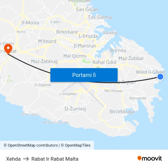 Xehda to Rabat Ir Rabat Malta map