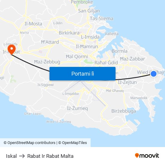 Iskal to Rabat Ir Rabat Malta map