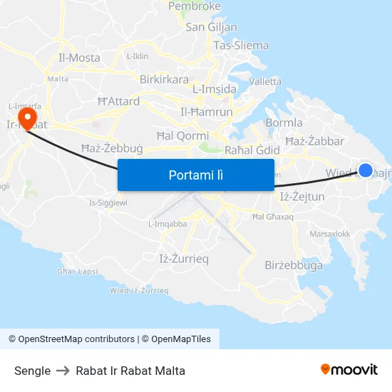 Sengle to Rabat Ir Rabat Malta map