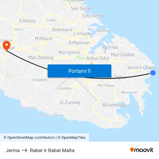 Jerma to Rabat Ir Rabat Malta map