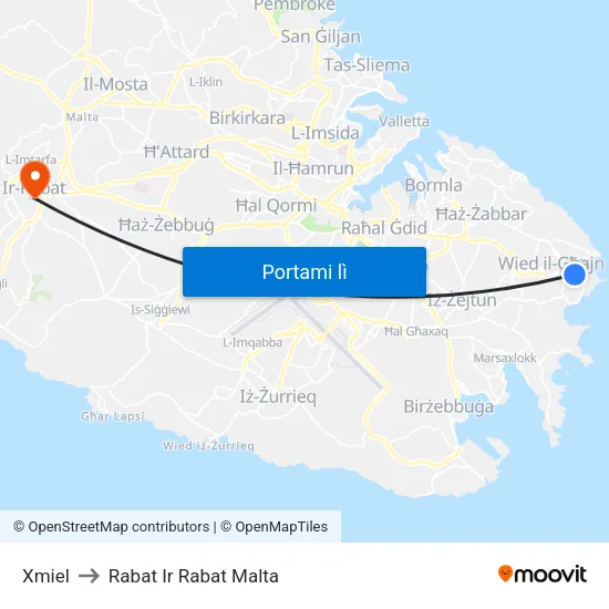 Xmiel to Rabat Ir Rabat Malta map