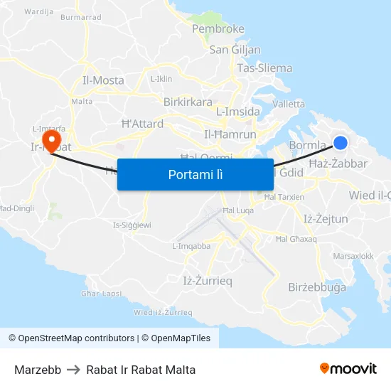 Marzebb to Rabat Ir Rabat Malta map