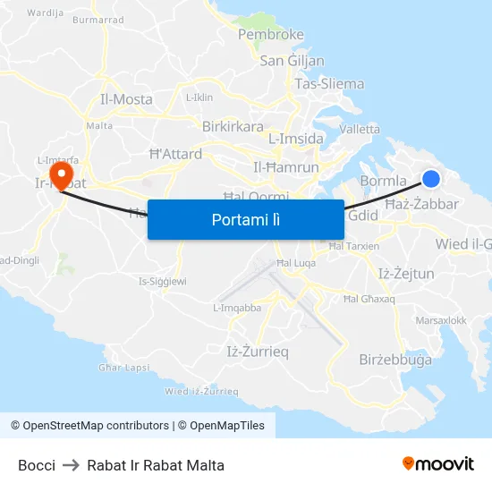 Bocci to Rabat Ir Rabat Malta map